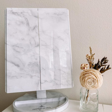 Touch Trifold XL Dimmable LED Makeup Mirror, Marble