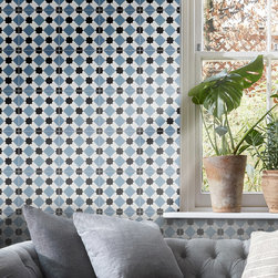Moroccan Mosaic & Tile House - 8"x8" Ait Baha Handmade Cement Tile, Black ,Blue, Set of 12 - Wall And Floor Tile