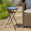 GDF Studio Arwen Outdoor Blue and White Glass Side Table With Iron Frame