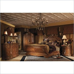 AICO Furniture - Cortina Wood Sleigh Bed 3 Piece Bedroom Set in Honey Walnut - N - Bedroom Furniture Sets