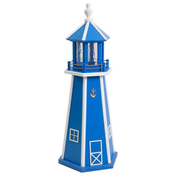Outdoor Poly Lumber Lighthouse Lawn Ornament, Blue and White, 3 Foot, Standard Electric Light
