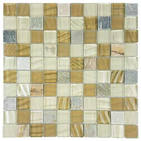 New Era II 1"x1" Square Glass and Stone Mosaic Tile,Beige, Set of 11