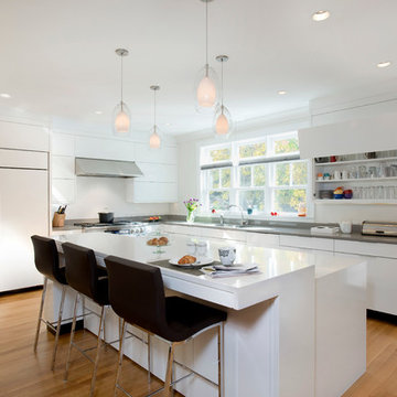 modern kitchen with electric folding doors