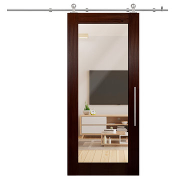 Handcrafted Mirrored Hardwood Sliding Barn Door with Mirror, 40"x84" Inches, 2x