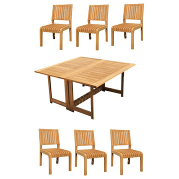 7-Piece Outdoor Teak Set: 60" Square Butterfly Table, 6 Maldives Armless Chairs