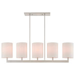 Livex Lighting - Livex Lighting Hayworth Brushed Nickel Light Linear Chandelier - Raise the style bar with a designer linear chandelier in a handsome and versatile contemporary manner. This five light linear chandelier comes in a brushed nickel finish with round off-white fabric hardback shade.