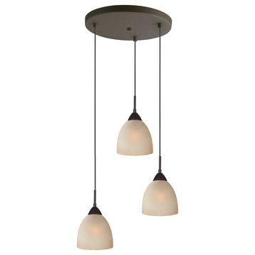 Hampton Ridge 3-Light Cluster Pendant, Bronze/Light Brown Glass