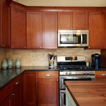 Cherry Country Style Kitchen with Contrast Island