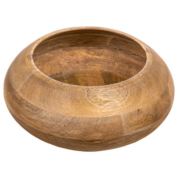 Modern Round Wood Bowl, Natural Finish