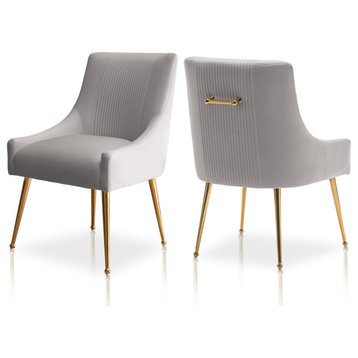 SEYNAR Modern Glam Boucle Pleated Velvet Dining Chair, Set of 2, Gray