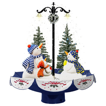 29" Musical Snowman Family Scene With Blue Umbrella Base and Snow Function