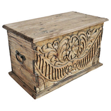Consigned Vintage Carved Pine Storage Box 1
