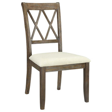 Acme Claudia Side Chairs, Beige Linen and Salvage Brown, Set of 2