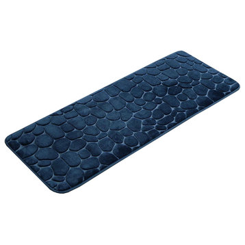 Bath Rug Memory Foam Mat 3D Pebble Black 32"L x 20"W, Navy Blue, Runner Mat 48l