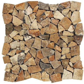 12"x12" Scabos Tumbled Travertine Random Broken Mosaic, Set of 50