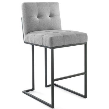 Hawthorne Collections 30" Modern Fabric Tufted Bar Stool in Gray/Black