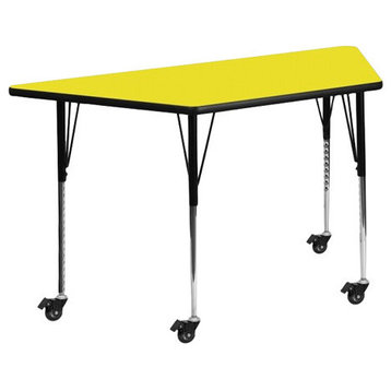 25''Wx45''L Trapezoid Yellow HP Laminate Table-Standard Height Adj, Legs