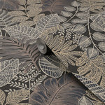 Graham & Brown - Superfresco Easy Scattered Leaves Wallpaper, Charcoal and Gold - Scattered Leaves Charcoal and Gold is an intricate wallpaper with a silhouetted detailed design, with a decadent neutral detailing this will suit any room in your home.
