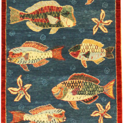Oriental Rug Runner with Fish - Area Rugs