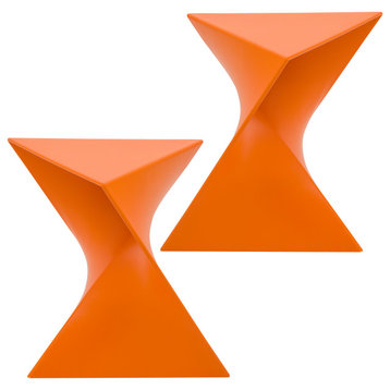 Leisuremod Randolph Modern Triangle Accent Side End Table, Orange, Set of 2