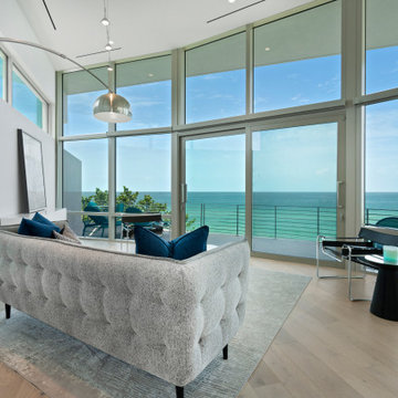 Luxury Coastal Living Room Staging with Gulf Panorama — Casey Key, FL