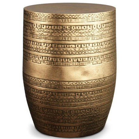 Johnsen 15" WD Tribal Pattern Metal Accent Table in Antique Gold Iron& Assembled