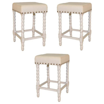 Home Square 24" Counter Stool in Vintage White Linen - Set of 3