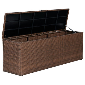Nino 59.06" Modern Minimalist Outdoor Faux Wicker Deck, Patio Storage Box, Brown