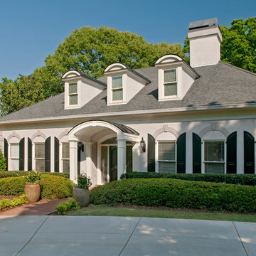 Two column arched portico with gable roof located in Marietta, GA