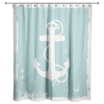 Distressed Teal Anchor Silhouette 71x74 Shower Curtain