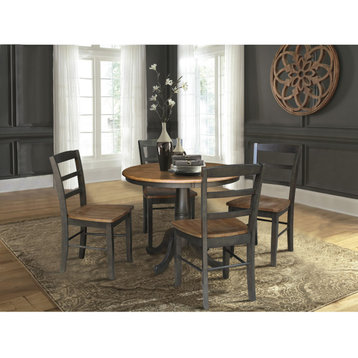 36" Round Pedestal Dining Table with 4 Madrid Ladderback Chairs