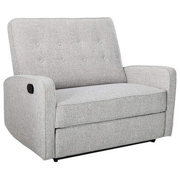Modern 2 Seater Recliner, Light Grey Tweed Upholstered Seat & Button Tufted Back