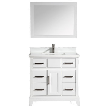 Bathroom Vanity Set With Engineered Marble, White, 36"