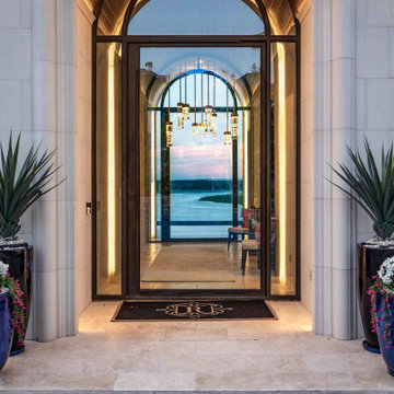 Glass Door Entry with Framed Lake Views