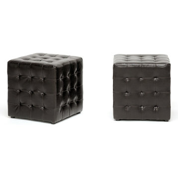 Siskal Dark Brown Modern Cube Ottoman, Set of 2
