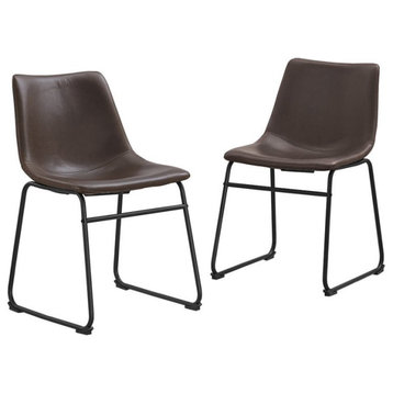 Walker Edison Faux Leather Dining Chair in Brown (Set of 2)
