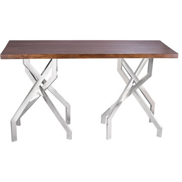 Dimond Home Stick Leggy Wood & Metal Console Table, Walnut & Silver