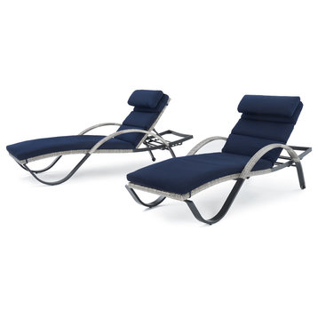 Cannes 2 Piece Aluminum Outdoor Patio Chaise Lounge Chairs, Navy Blue
