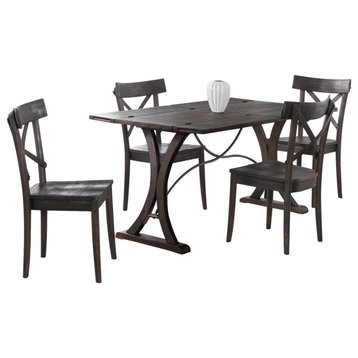 5 Pieces Dining Set, Crossed Back Chairs & Foldable Tabletop, Raw Dark Brown