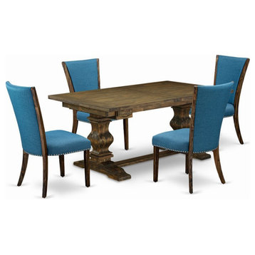 East West Furniture Lassale 5-piece Wood Dining Set in Jacobean Brown/Blue
