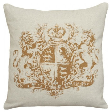 Crest Hand-Printed Linen Pillow, Caramel, Caramel