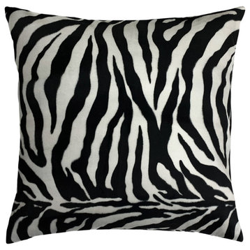 The Pillow Collection Black Zebra Faux Fur Throw Pillow, 24"