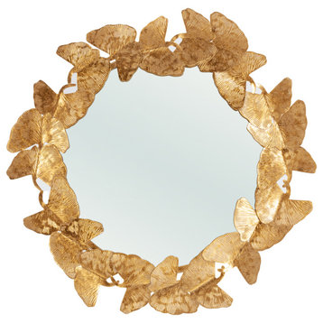Ginko Leaf Round Wall Mirror, Metallic