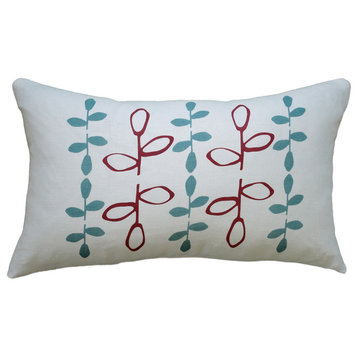 Hand Printed Linen Pillow - Branch, Red/Blue, 12 x 20
