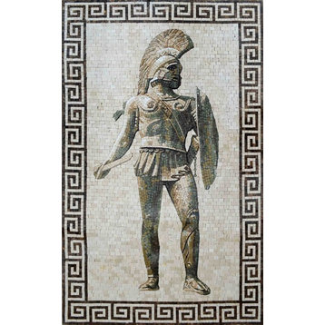 Mosaic Art, Roman Soldier With Spear, 30"x47"