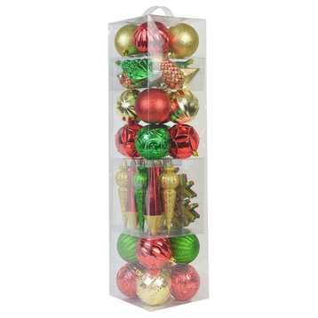 Jeco 40 Piece Shatterproof Plastic Christmas Ornament Set in Green/  Gold/  Red