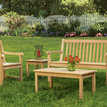 Classic 4-Piece Table and Bench Chat Set in Backyard