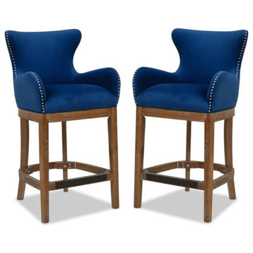 Home Square 2 Piece Counter-Height Barstool Set with Armrests in Deep Blue