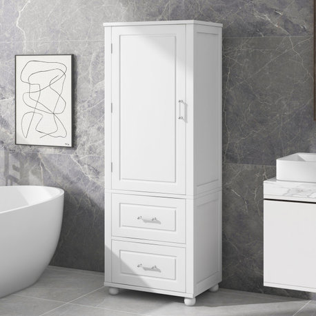 61.4" Tall 1-door Bathroom Cabinet, Drawers and Adjustable Shelves