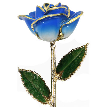 Real Rose Dipped, 24k Gold and Preserved, Lacquer, 2-Tone Light Blue